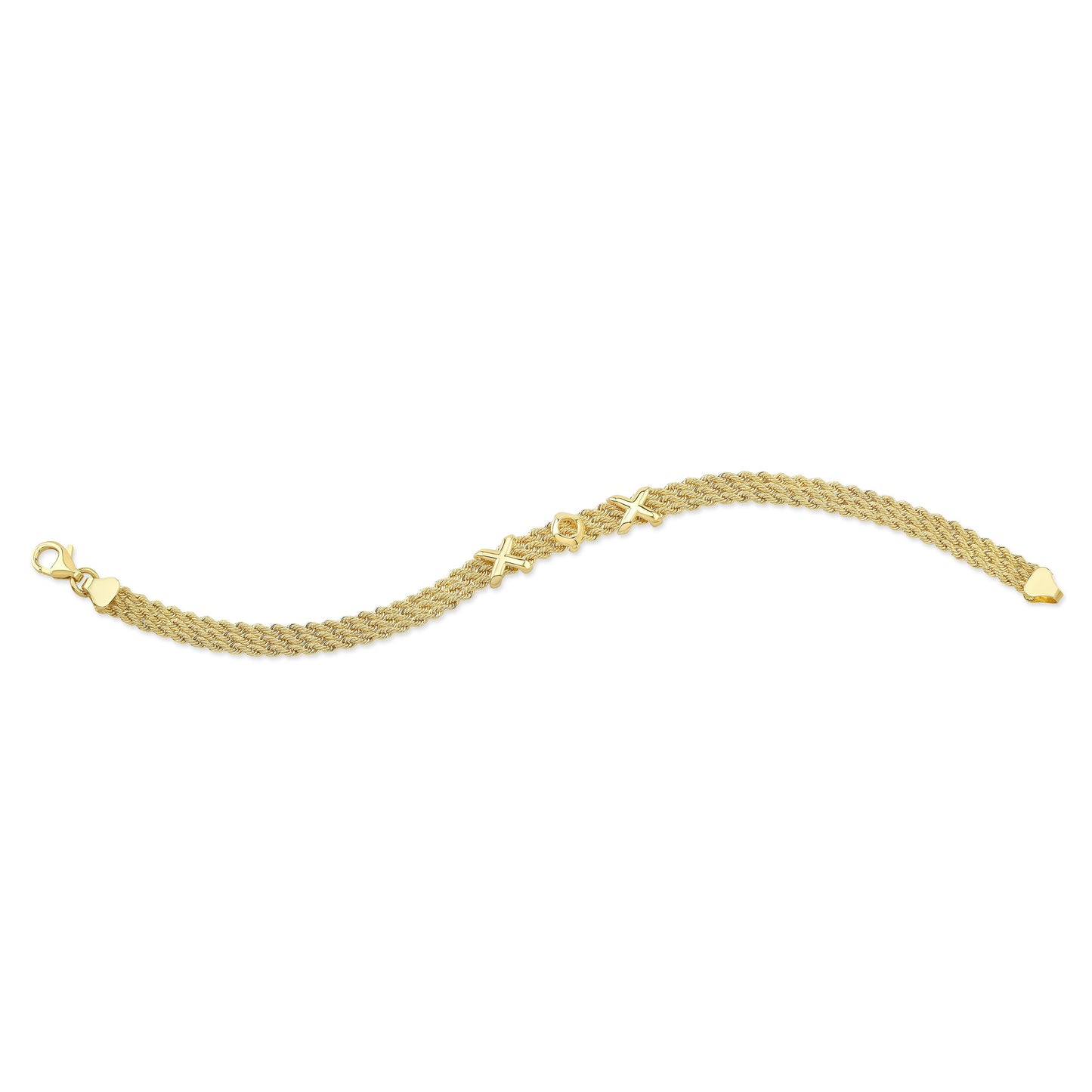 14K Yellow Gold Textured XOX Link Bracelet, 7.5 Inch – detail view | RockHer