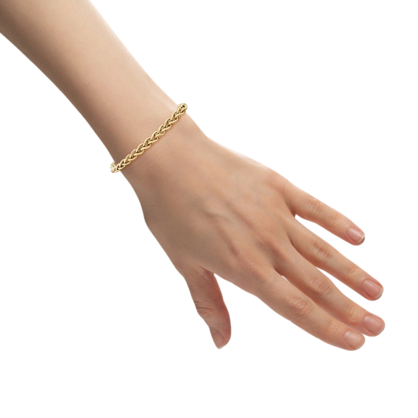 14K Yellow Gold Spiga Chain Bracelet, 7.5 Inch – detail view | RockHer