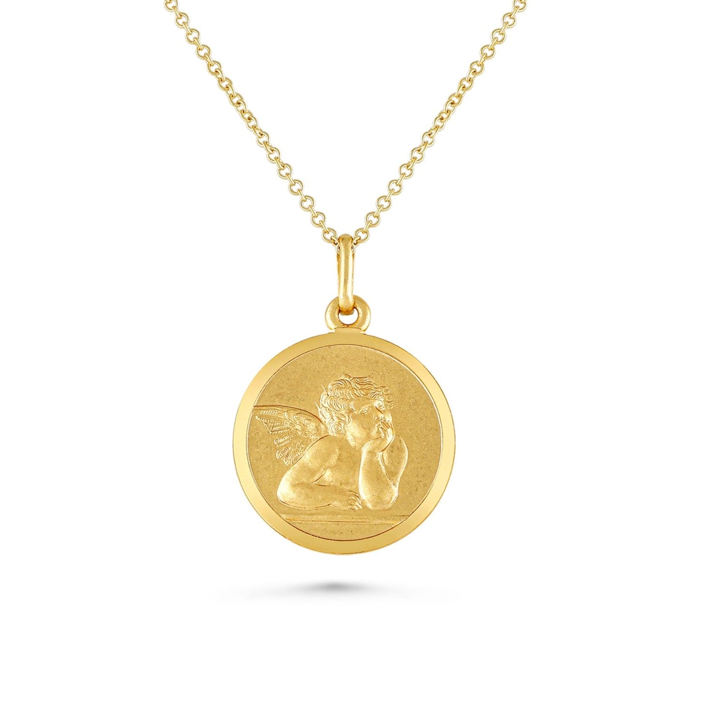 14K Yellow Gold Angel Medal Necklace, 17 Inch – detail view | RockHer