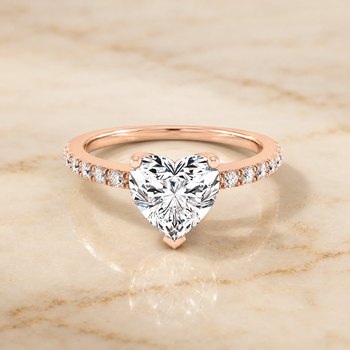 The Norah Classic Linear French Pavé Heart Engagement Ring Setting in 14K Rose Gold