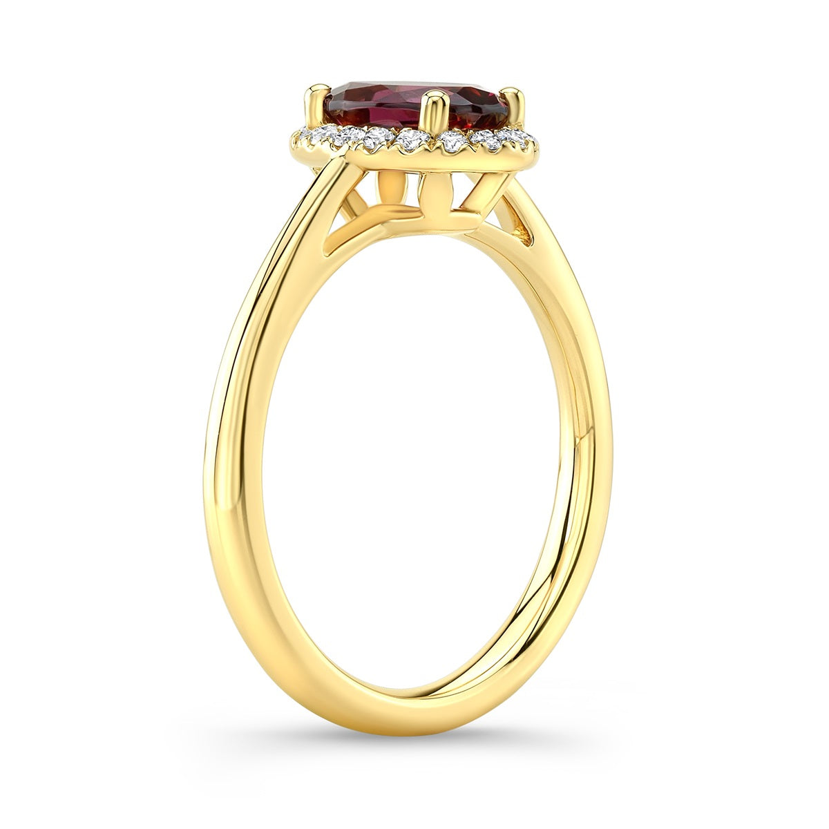 Rhodolite Garnet and Diamond Oval Halo Ring in 14k Yellow Gold 0.14ctw