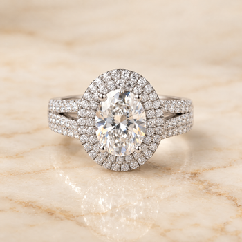 The Mariah Three Tier Halo Crown Oval Engagement Ring Setting in Platinum
