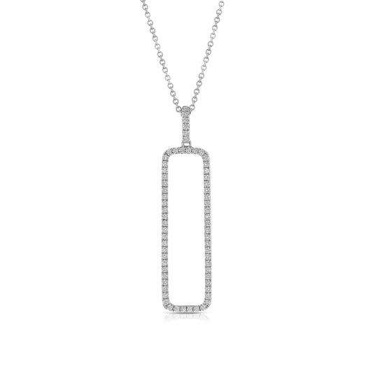 Diamond Open Rectangle Necklace In 14k White Gold 0.42ctw, 18 Inch Rolo Chain