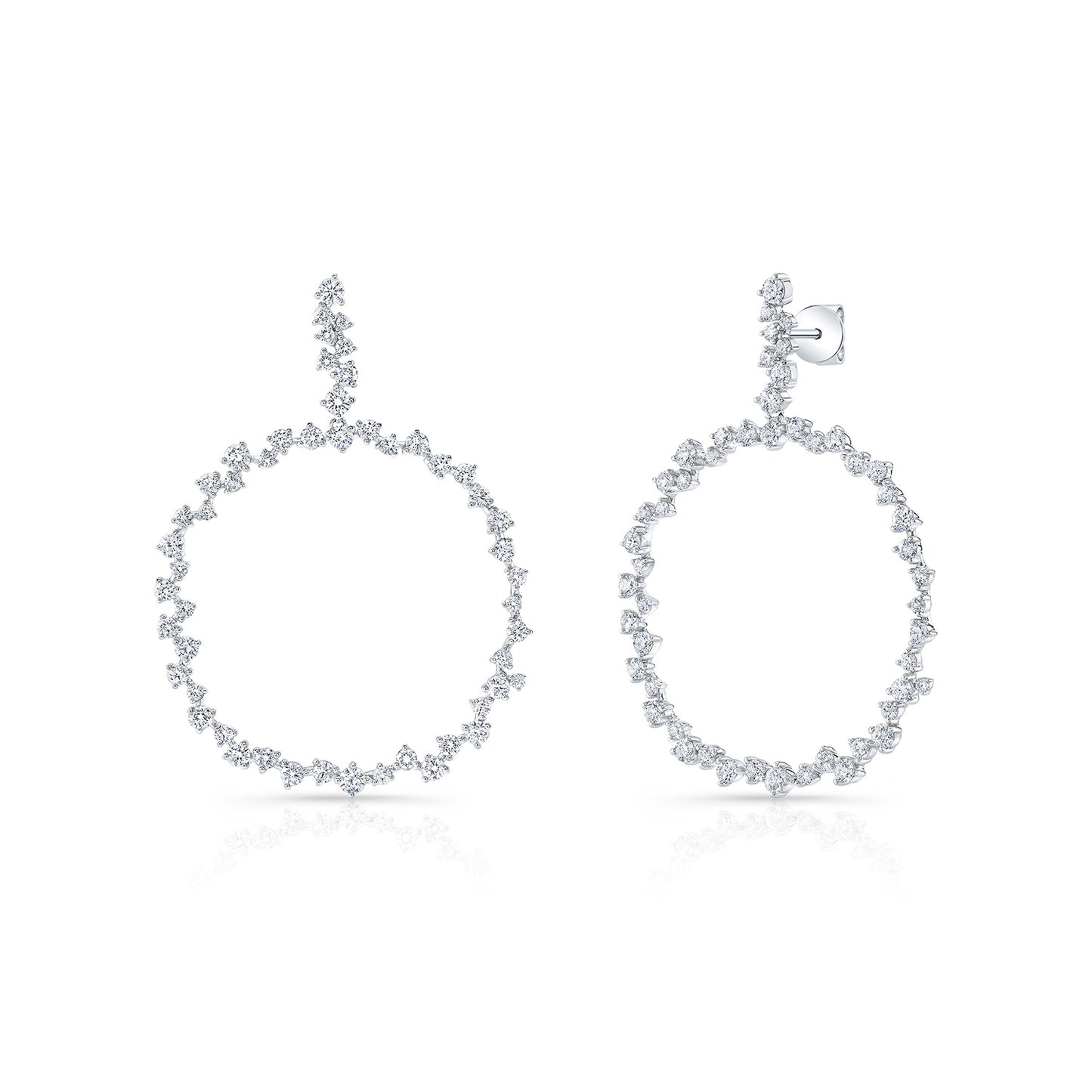 Scattered Diamonds Circle Earrings in 14k White Gold 3.38ctw