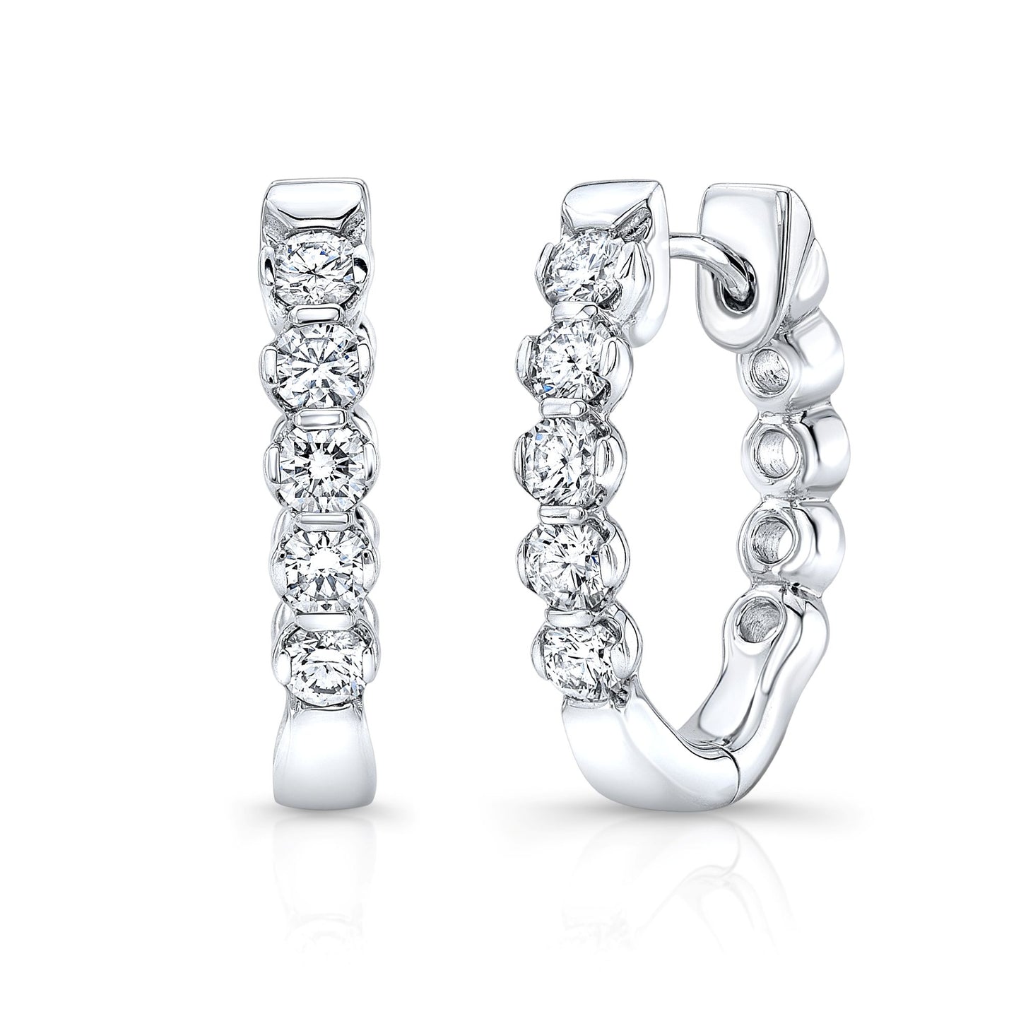 Diamond Hinged Oval Hoop Earrings in 14k White Gold 0.70ctw