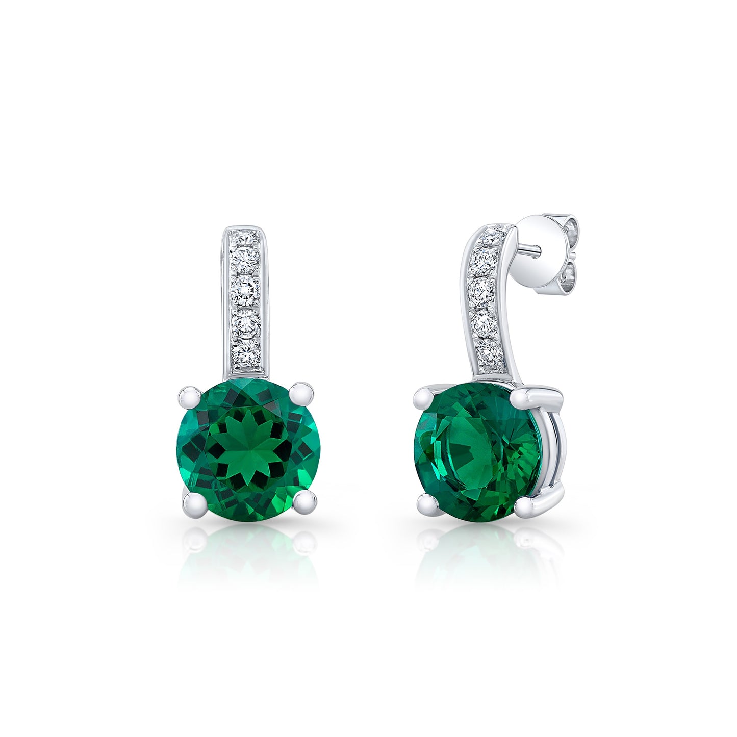 Created Emerald And Diamond Drop Earrings In 14k White Gold