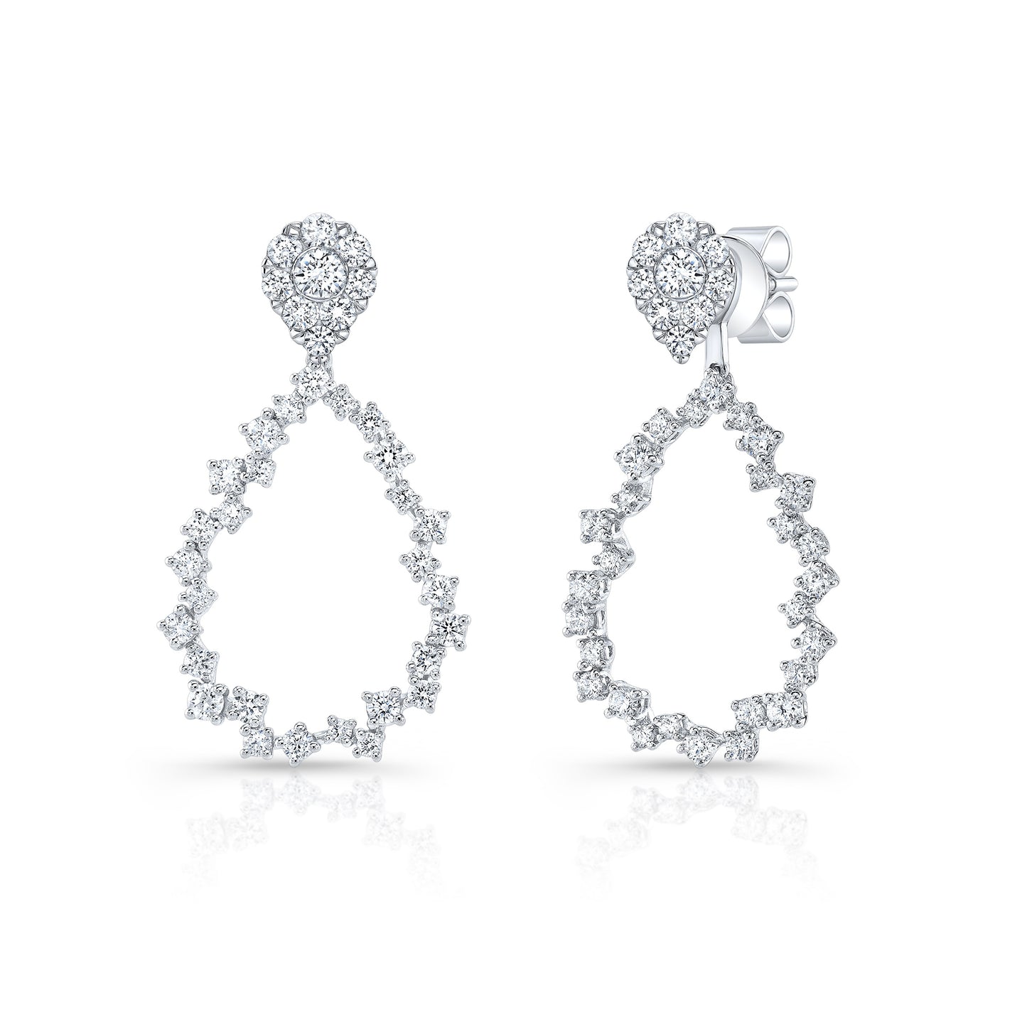 Diamond Pear Cluster Stud Earrings With Removeable Dangle Teardrop in 14k White Gold 1.24ctw