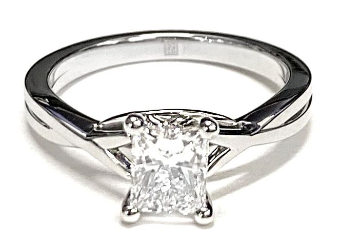 14K White Gold Radiant Cut Center Delicate Twist Solitaire Engagement Ring