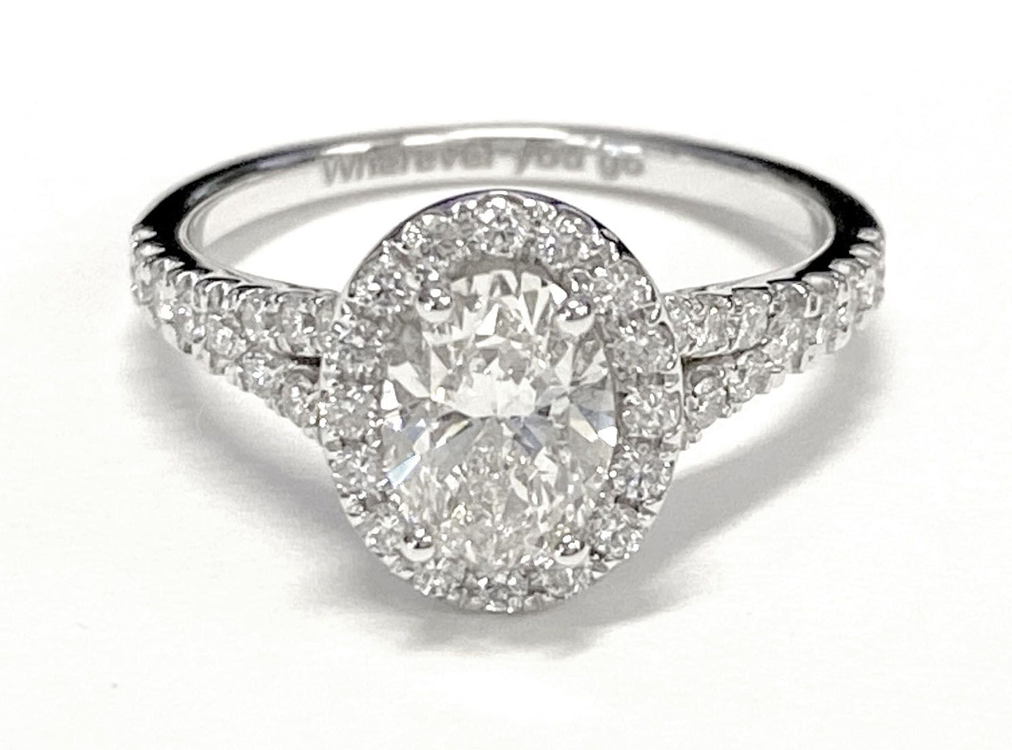 14K White Gold Oval Diamond Simple Prong Halo with Petite Split Shank Pave Engagement Ring -1/2ctw
