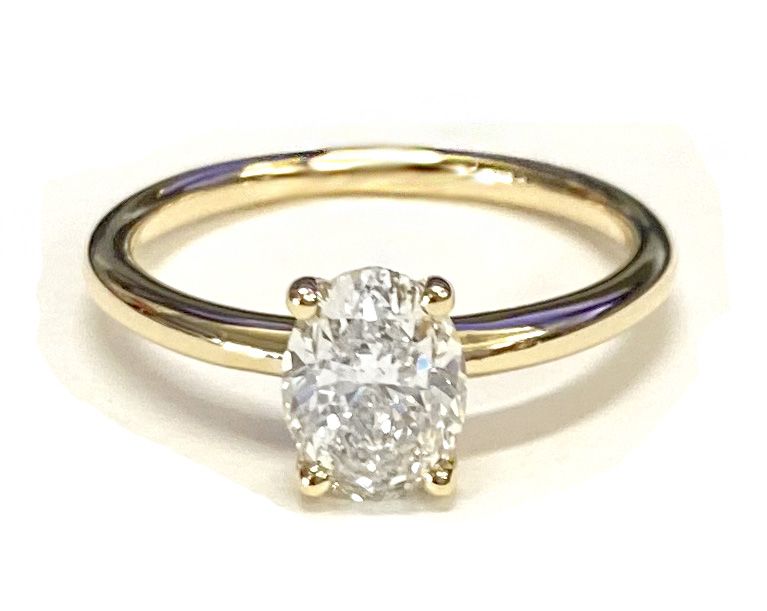14K Yellow Gold Oval Rounded Comfort Fit Solitaire Engagement Ring