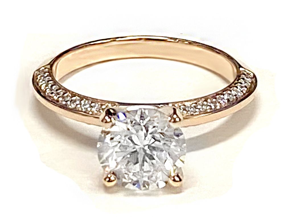 Platinum Round Brilliant Diamond Knife Edge Micropave Engagement Ring -1/5ctw