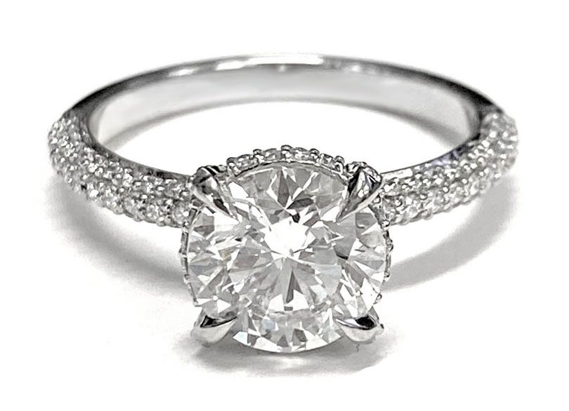 14K Rose Gold Round Brilliant Diamond Encrusted Claws and Triple Pave Engagement Ring -1/2ctw