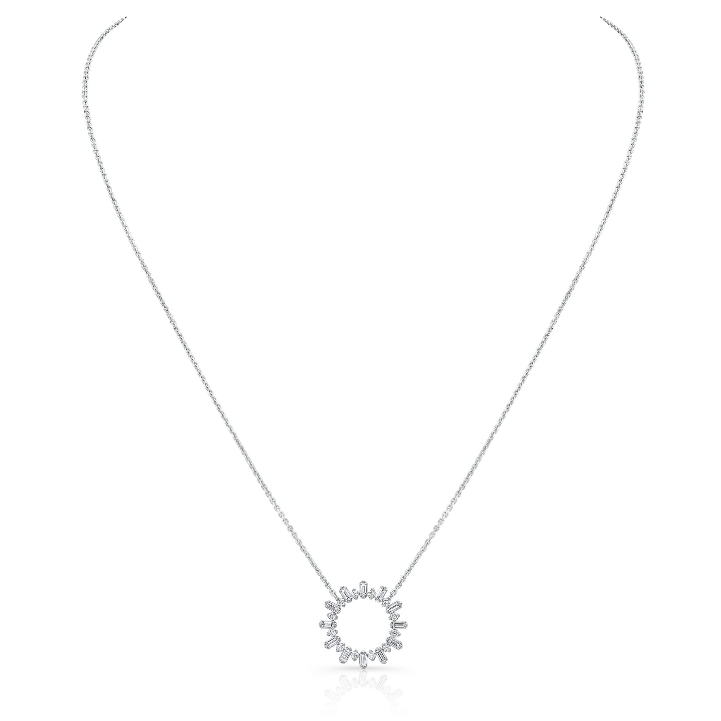 Diamond Sun Ray Necklace In 14k White Gold 0.70ctw, Adjustable 16-18 Inch Length – detail view | RockHer