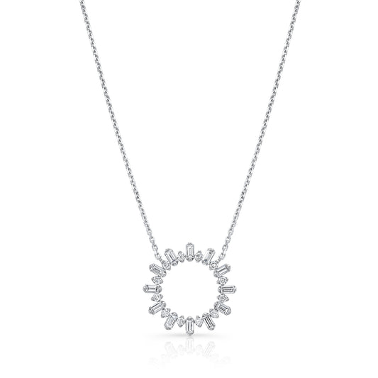 Diamond Sun Ray Necklace In 14k White Gold 0.70ctw, Adjustable 16-18 Inch Length
