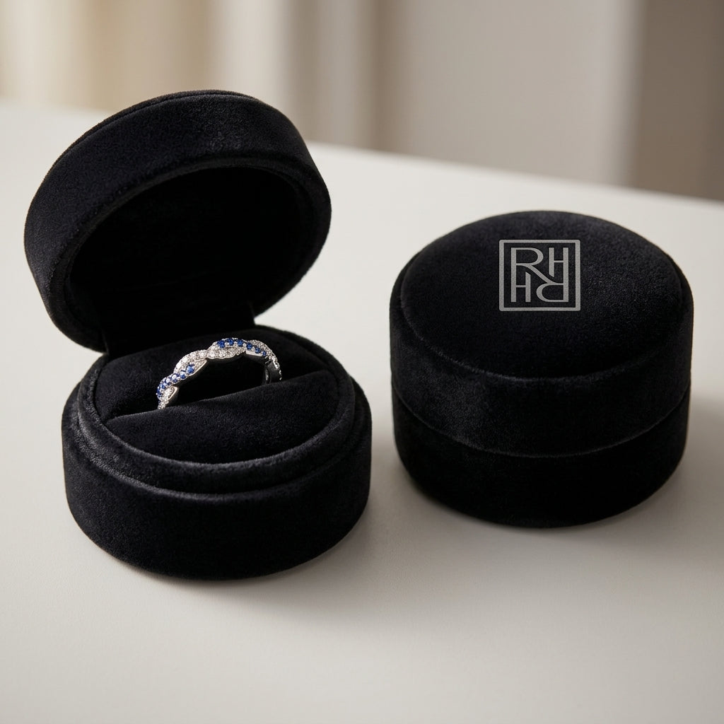 Sapphire & Diamond Twist Eternity Band in 18K White Gold - presentation