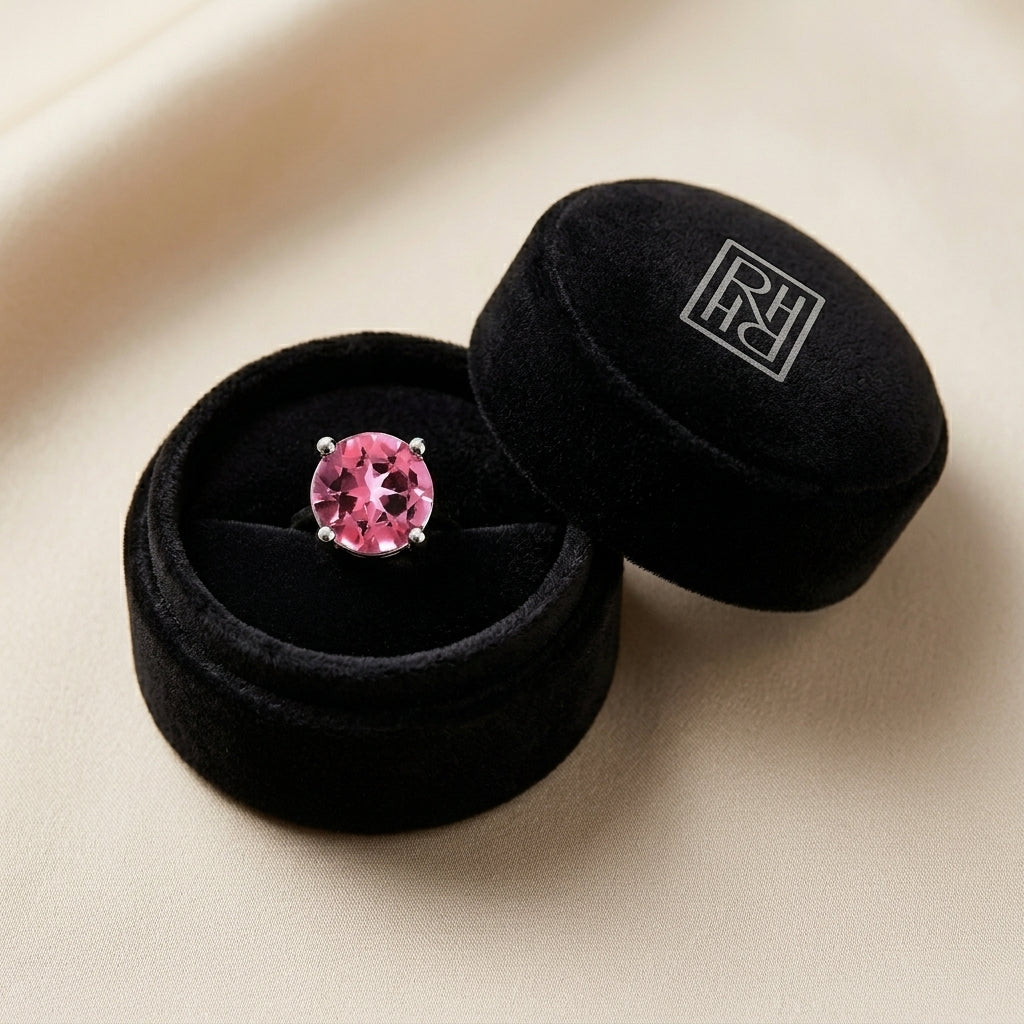 Pink Tourmaline Round 4-Prong Stud Earrings with Screwbacks 6mm in 14K Rose Gold - presentation