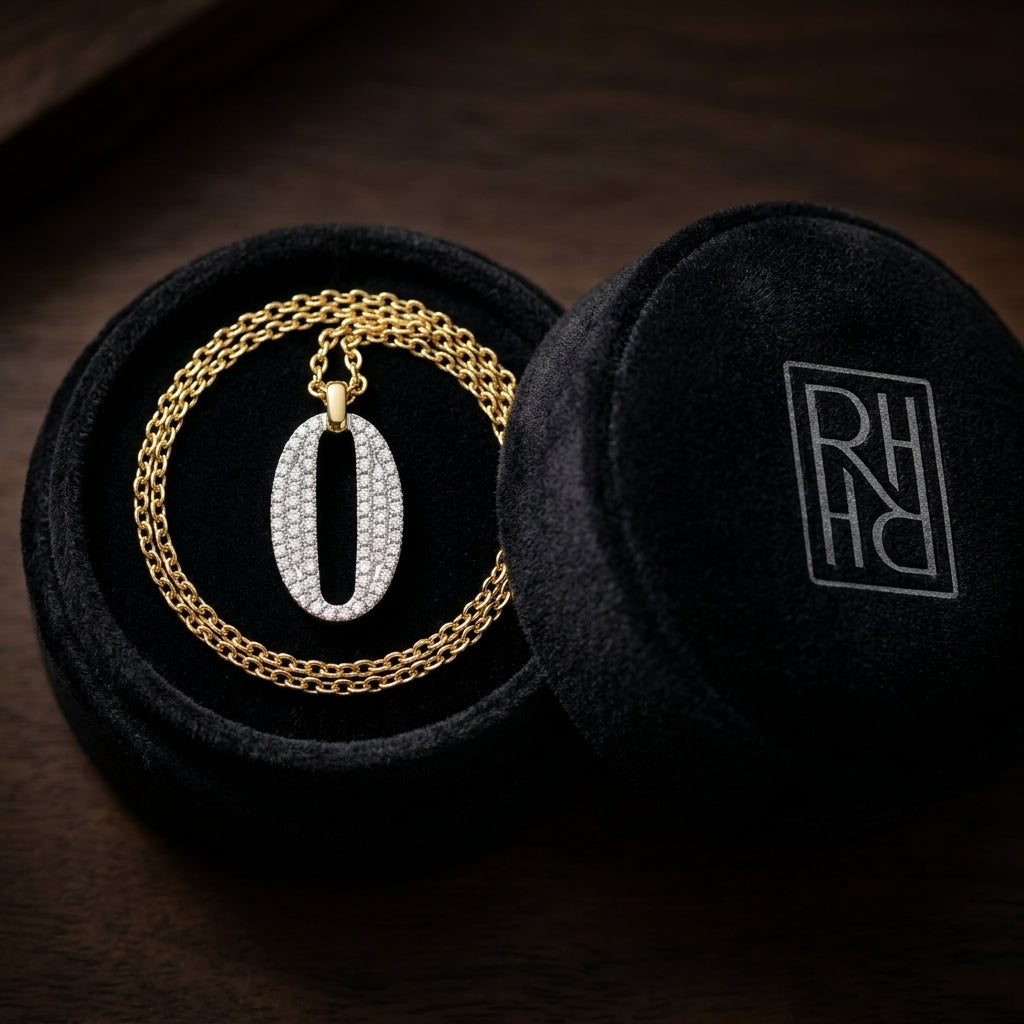 Diamond Pave Oval Pendant in 14K Two-Tone Gold - presentation