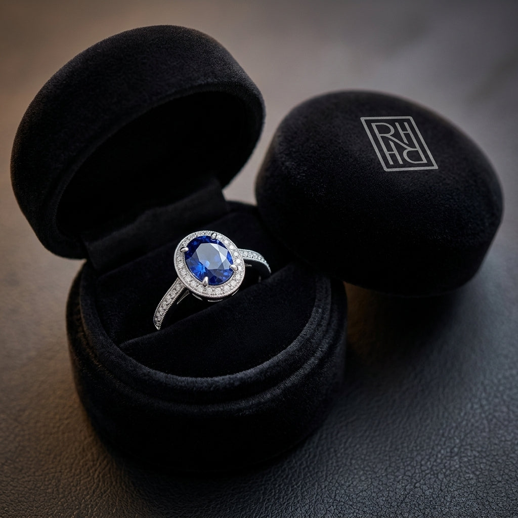 Sapphire Oval & Diamond Ring in 14K White Gold - presentation