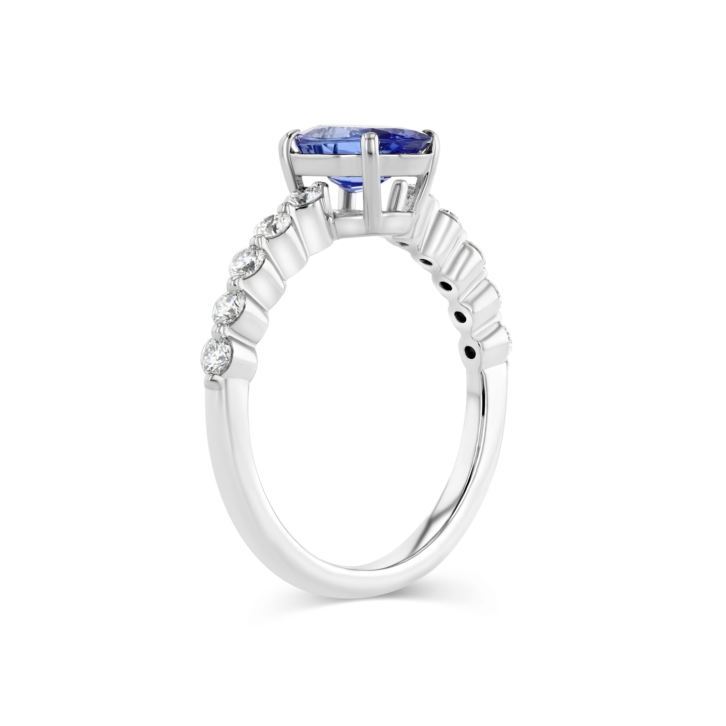 Tanzanite Oval Floating Diamond Ring in 14k White Gold 0.33ctw