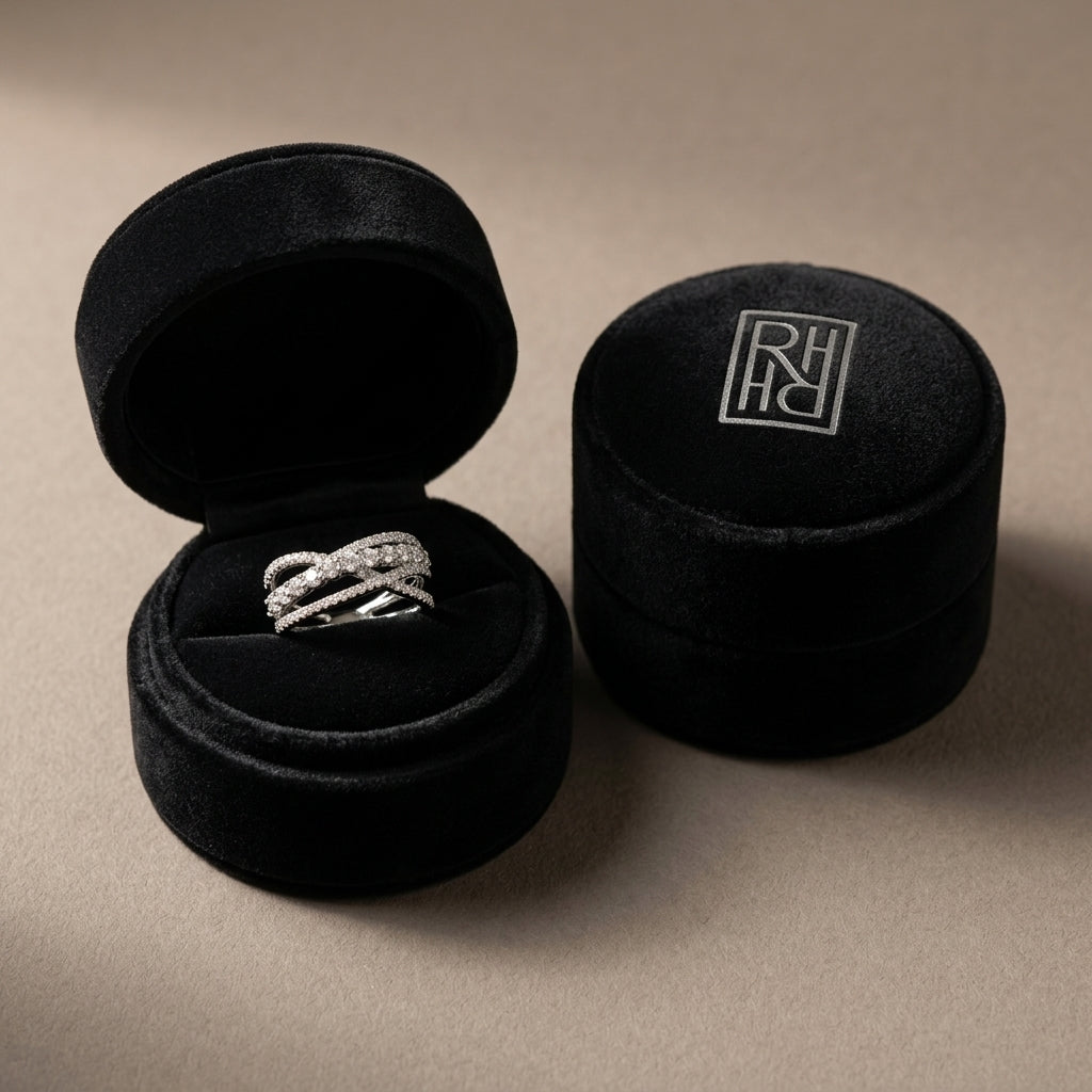 Diamond Criss-Cross Overlay Ring 9/10ctw in 14K White Gold - presentation