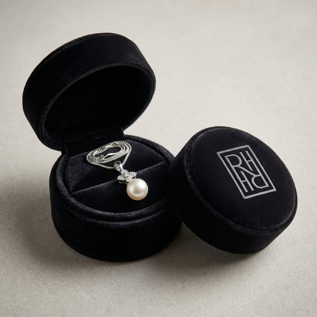 Akoya Pearl & Diamond Pendant 1/7ctw in 14K White Gold - presentation