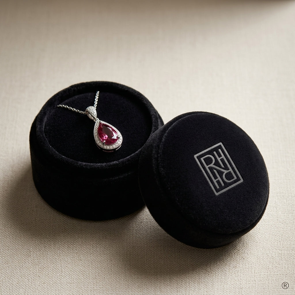 Pink Tourmaline & Diamond Pave Paddle Pendant , 16-Inch Chain in 14K White Gold - presentation