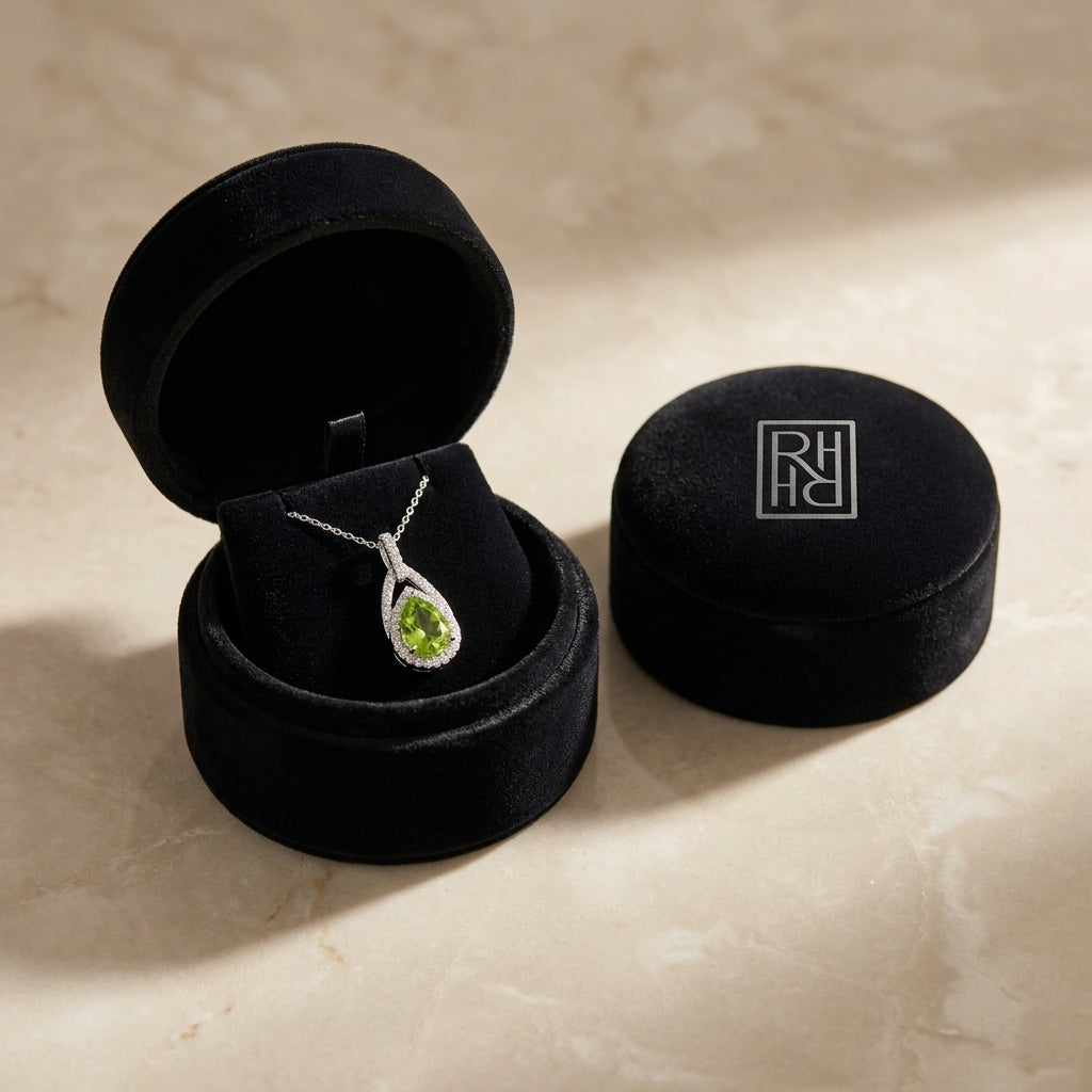 Peridot & Diamond Pendant in 14K White Gold - presentation