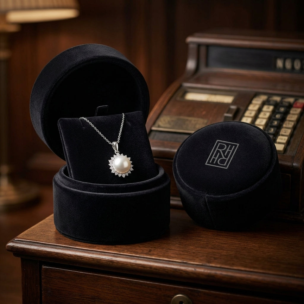 Akoya Pearl & Diamond Circle Pendant 1/5ctw 18-in Adj Rolo Chain in 14K White Gold - presentation