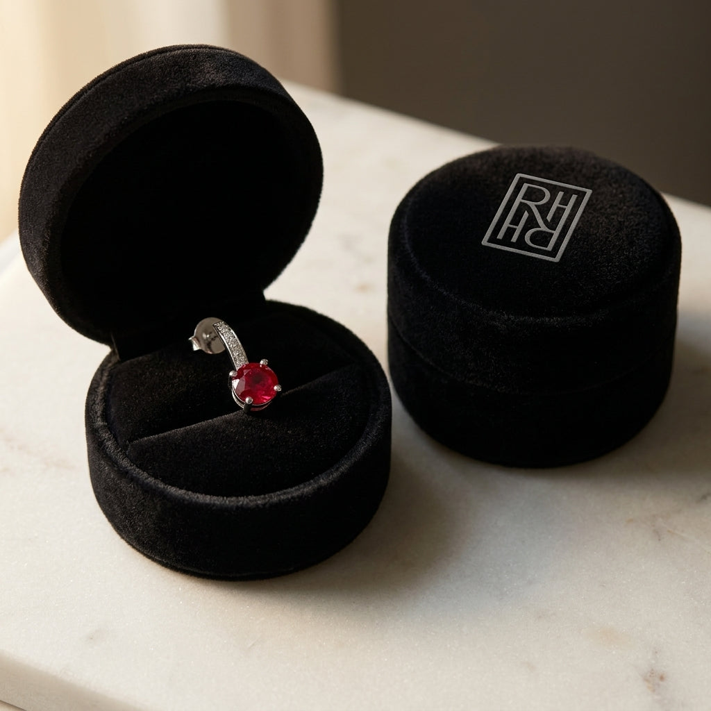 Ruby & Diamond Earrings in 14K White Gold - presentation