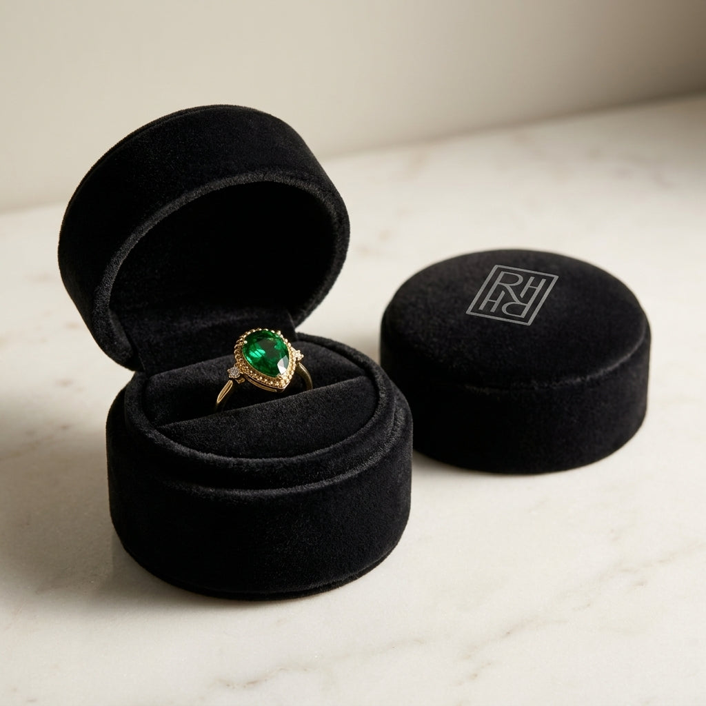 Created Emerald & Diamond 1/16ctw Ring Set in 14K Yellow Gold - presentation