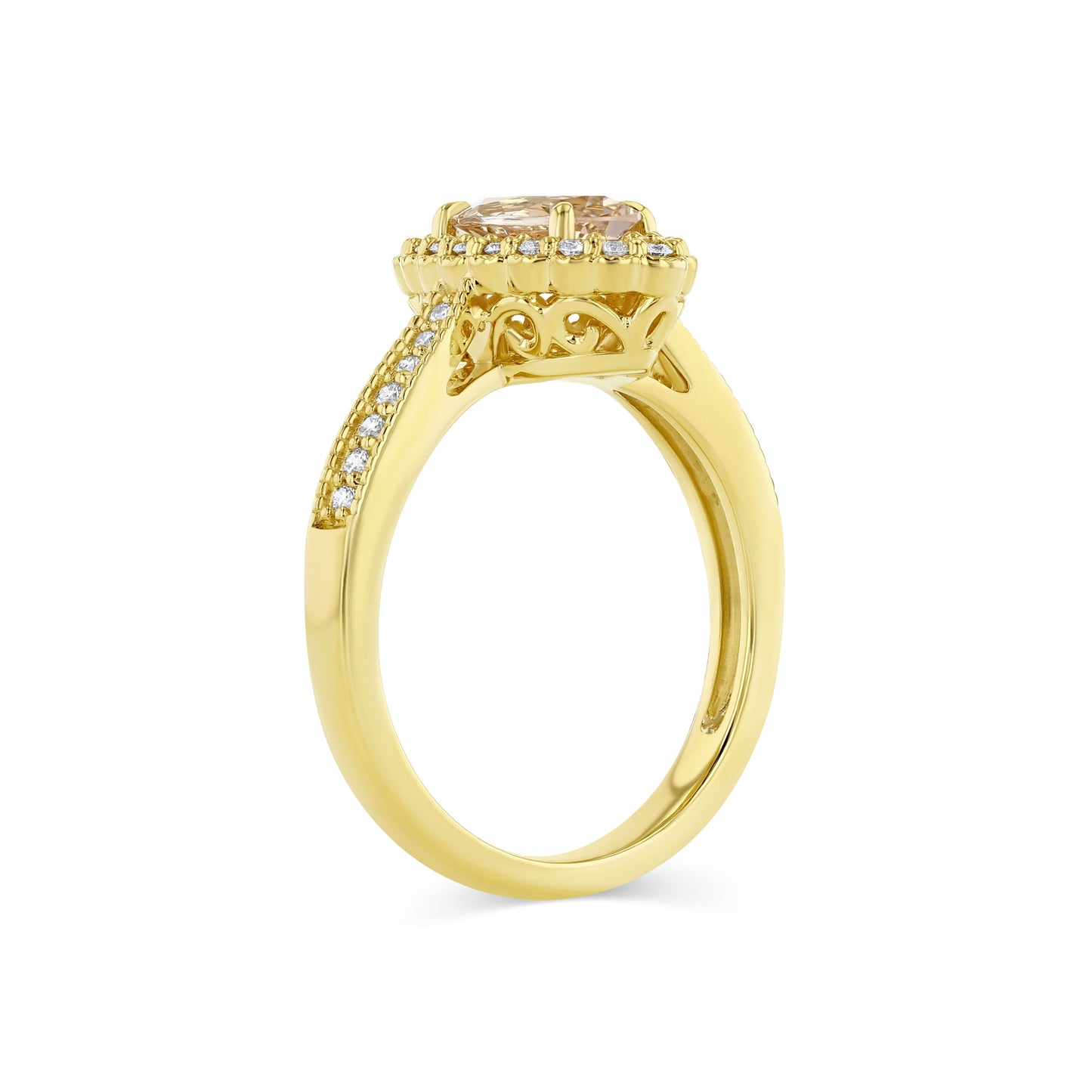 Morganite Marquise Halo Ring 14k Yellow Gold 0.24ctw