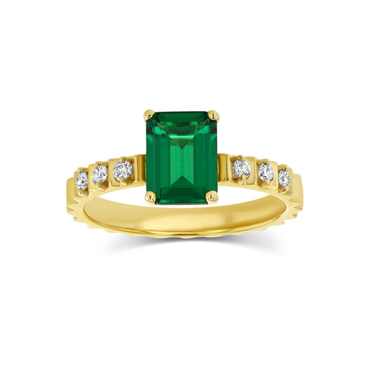 Emerald Octagon Corrugated Ring 14k Yellow Gold 0.12ctw