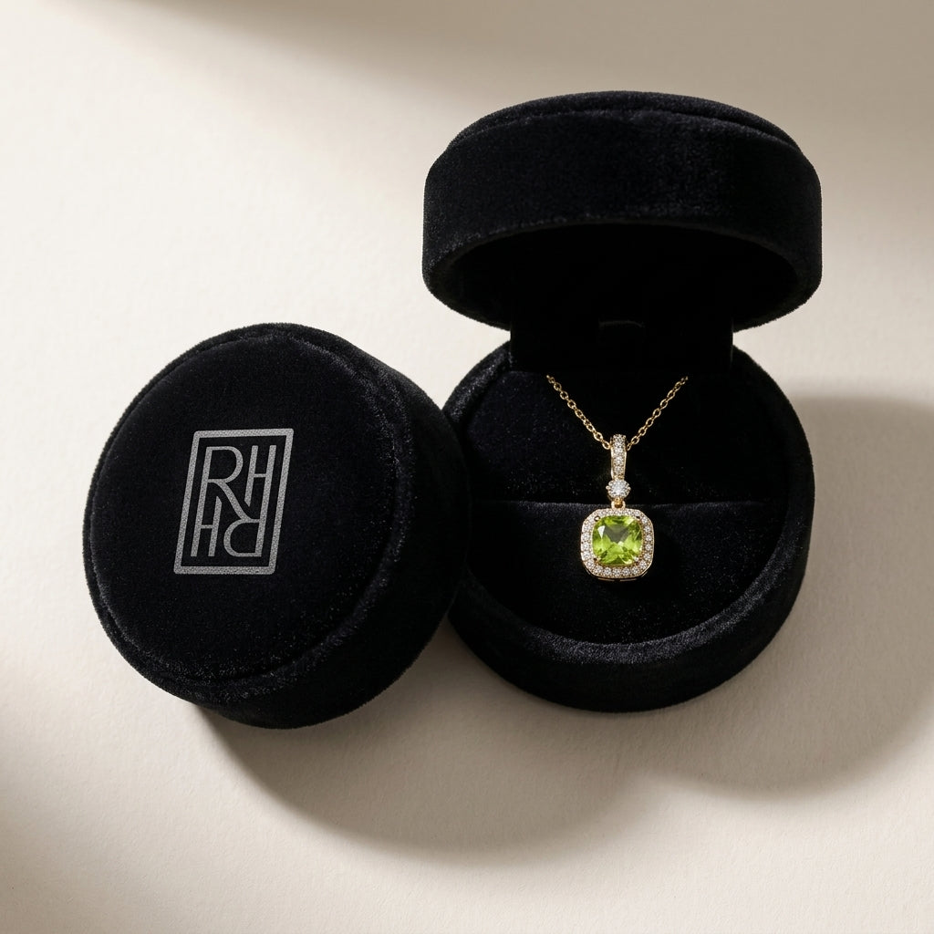 Peridot & Diamond Cushion Dangle Earrings with Pave Tops in 14K Yellow Gold - presentation