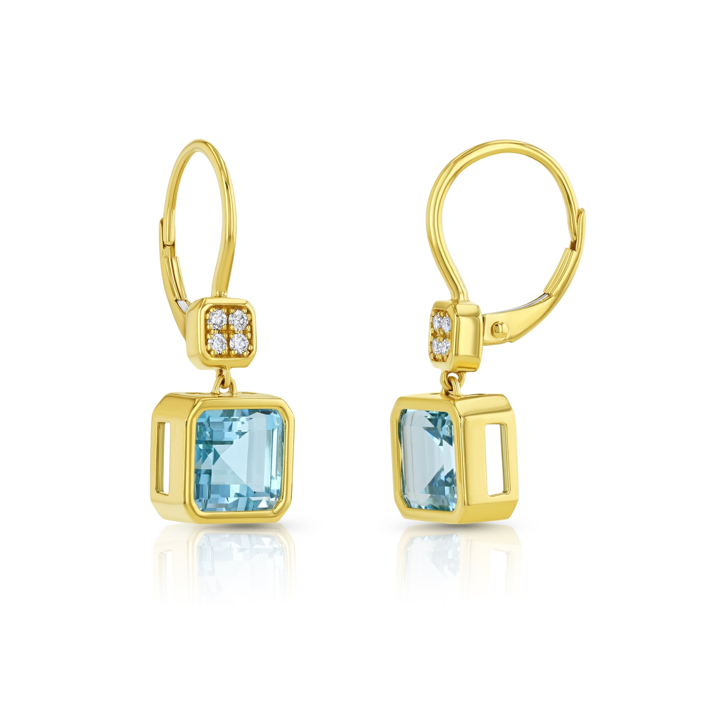 Swiss Blue Topaz Bezel Earrings in 14k Yellow Gold 0.08ctw
