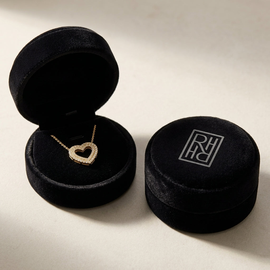 Double Heart 1/2ctw Diamond Necklace in 14K Yellow Gold - presentation