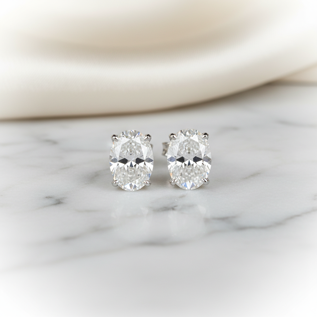 Natural Diamond Oval 4-Prong Stud Earrings · 2ct tw — Platinum