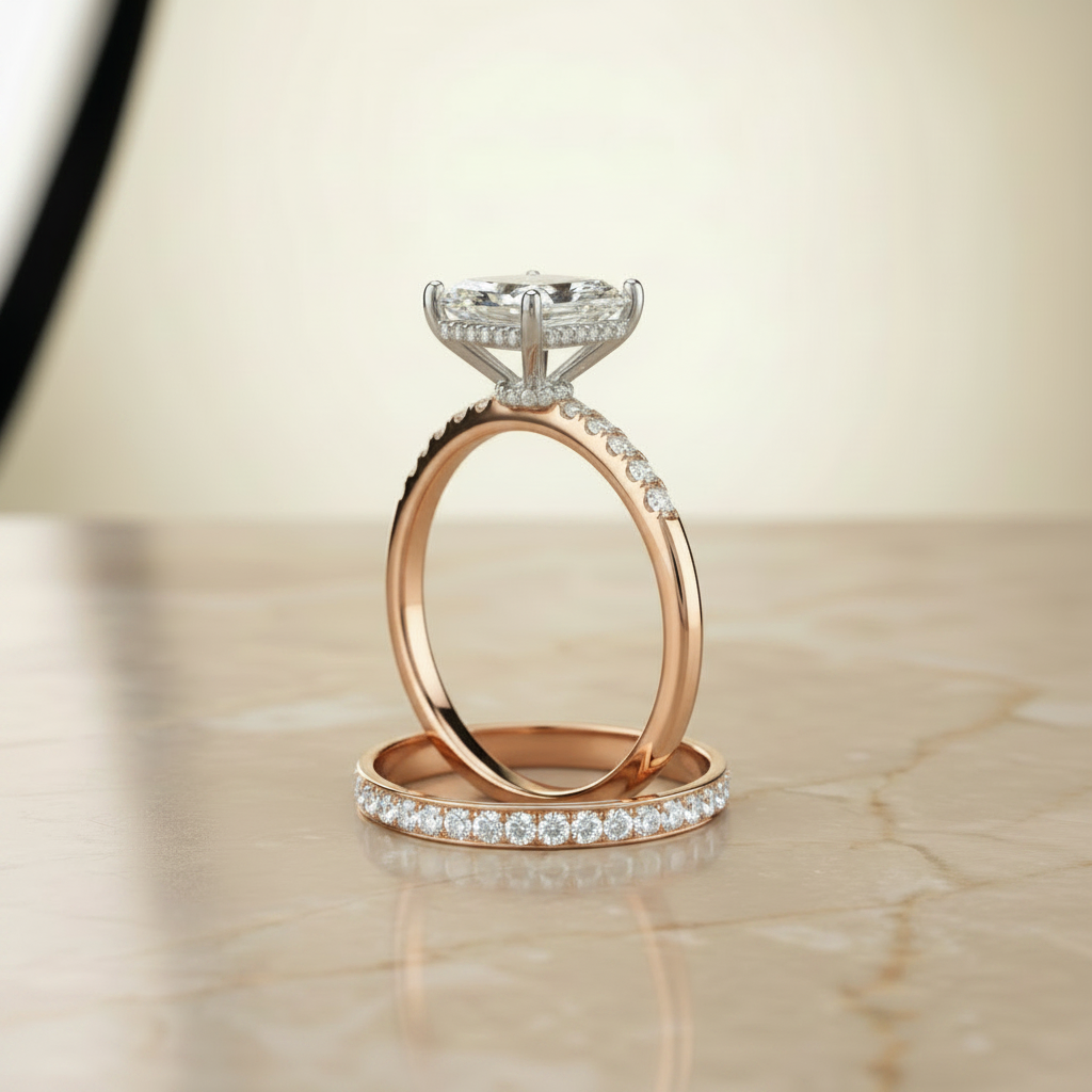 The Abbey Matching Wedding Band, Emerald in 14K Rose Gold | RockHer