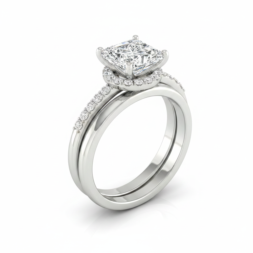 The Abbey Matching Wedding Band, Princess in 18K White Gold | RockHer