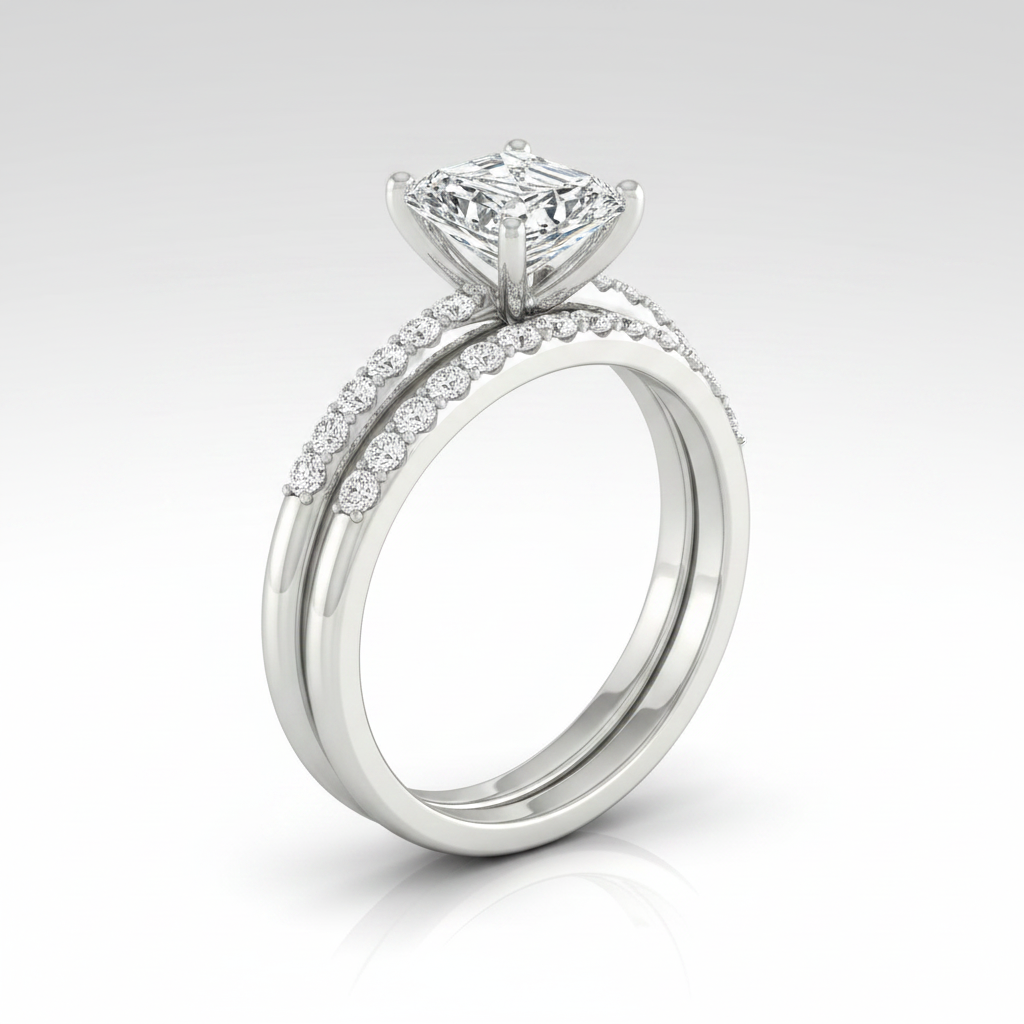 The Abbey Matching Wedding Band, Radiant in 18K White Gold | RockHer