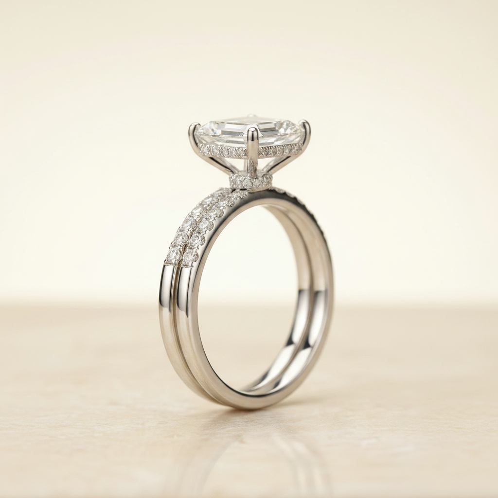 The Abbey Matching Wedding Band, Emerald in Platinum | RockHer