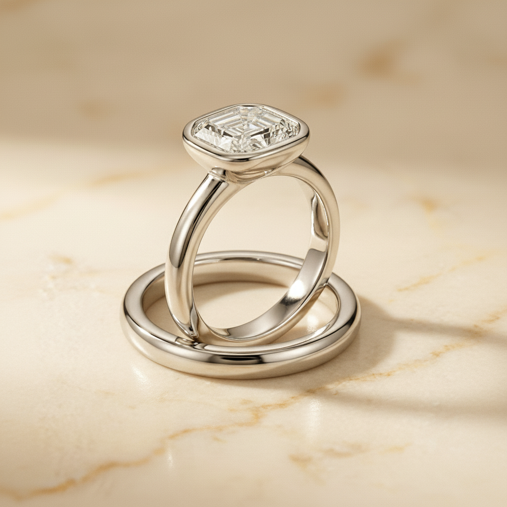 The Agnes Matching Wedding Band, Asscher in 18K White Gold | RockHer