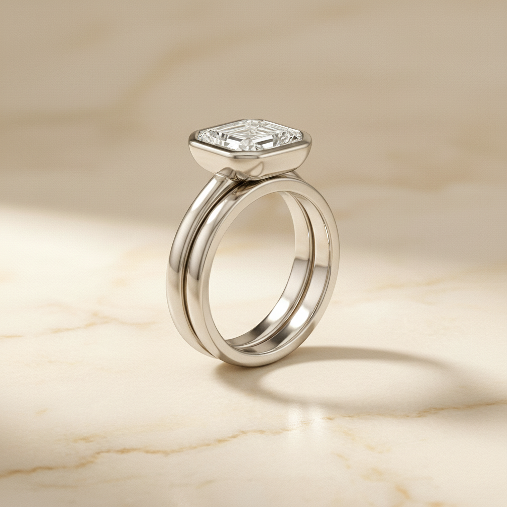 The Agnes Matching Wedding Band, Emerald in 18K White Gold | RockHer
