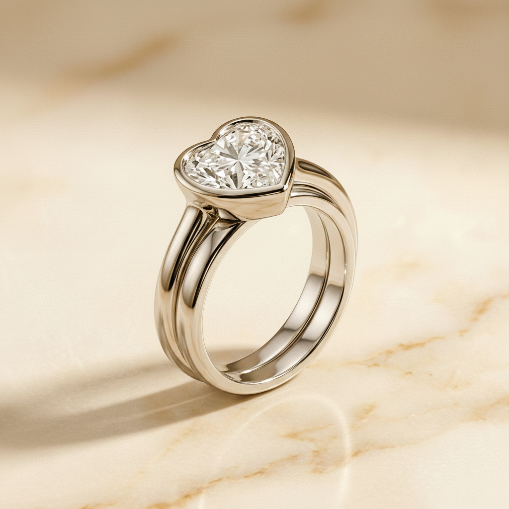 The Agnes Matching Wedding Band, Heart in 18K White Gold | RockHer