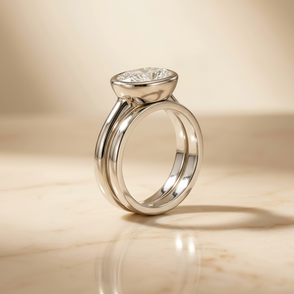 The Agnes Matching Wedding Band, Oval in 18K White Gold | RockHer