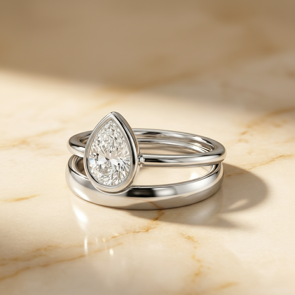 The Agnes Matching Wedding Band, Pear in 18K White Gold | RockHer