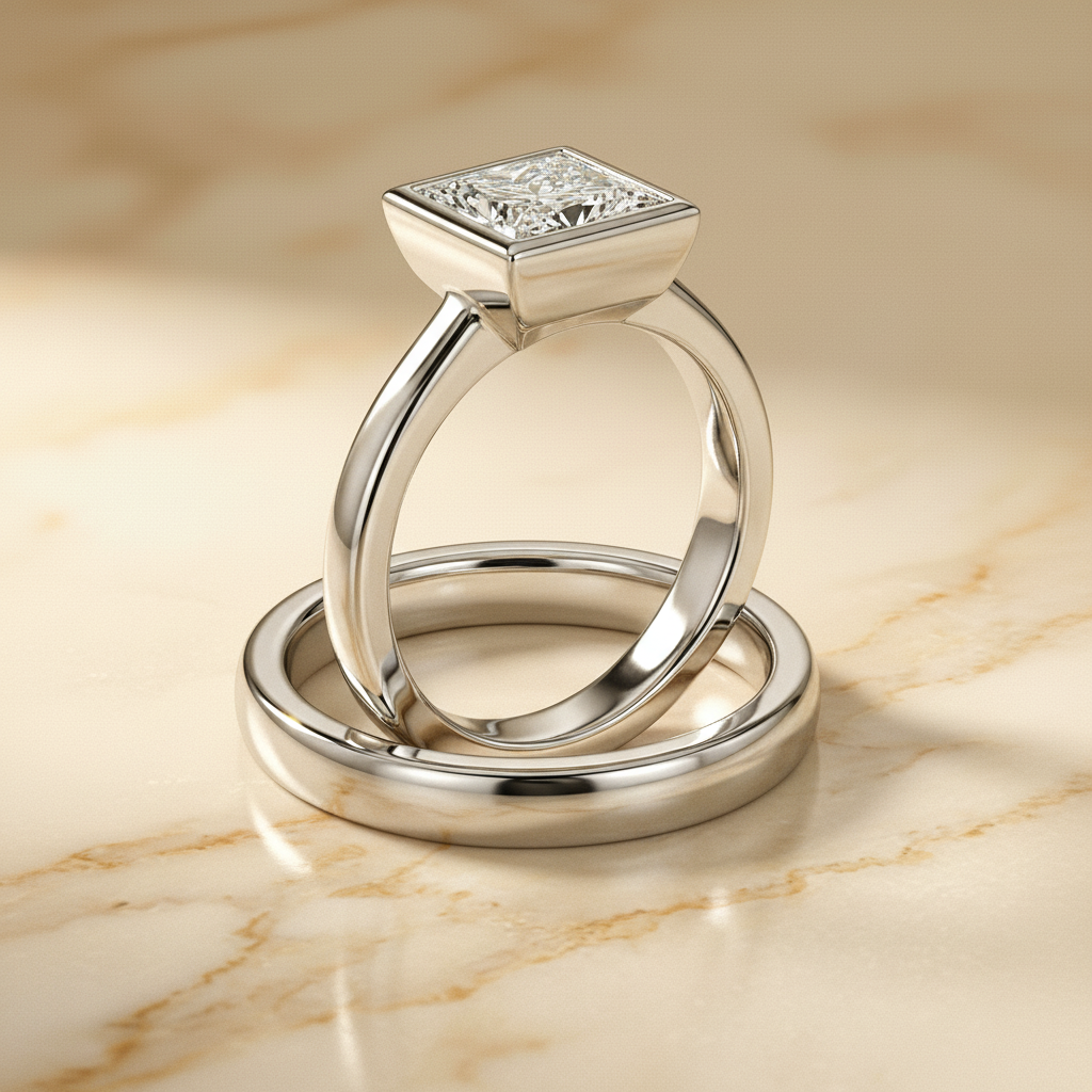 The Agnes Matching Wedding Band, Princess in 18K White Gold | RockHer