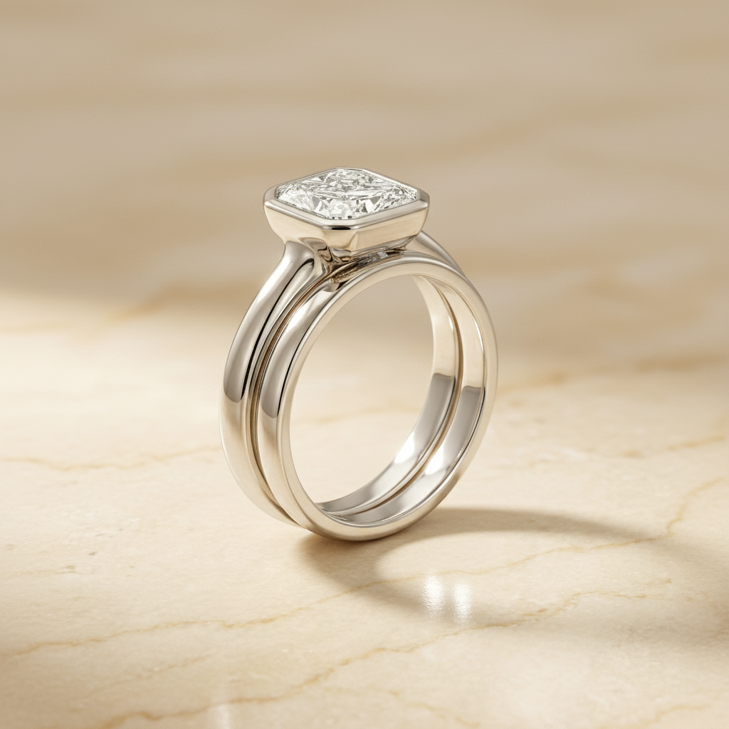 The Agnes Matching Wedding Band, Radiant in 18K White Gold | RockHer