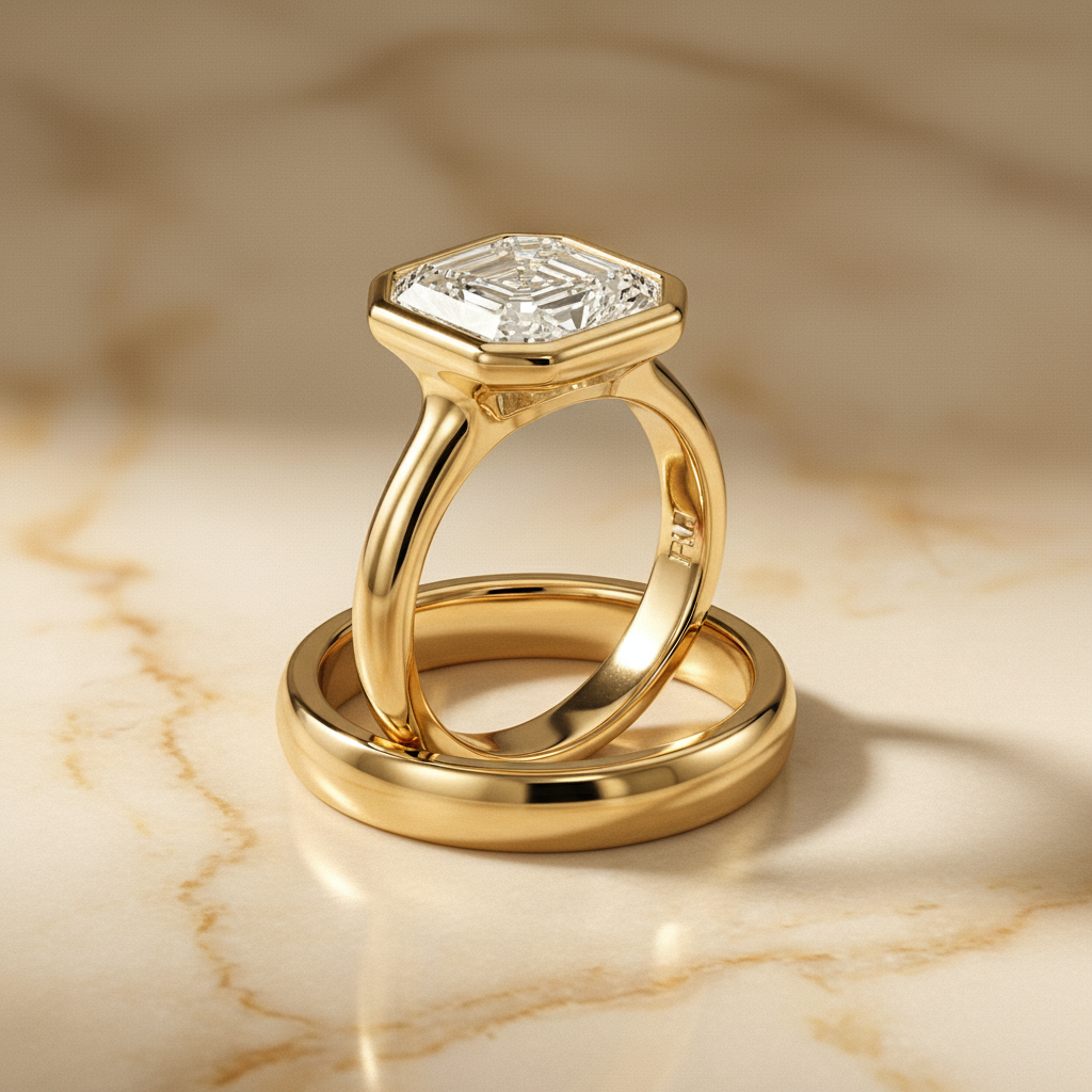 The Agnes Matching Wedding Band, Asscher in 18K Yellow Gold | RockHer