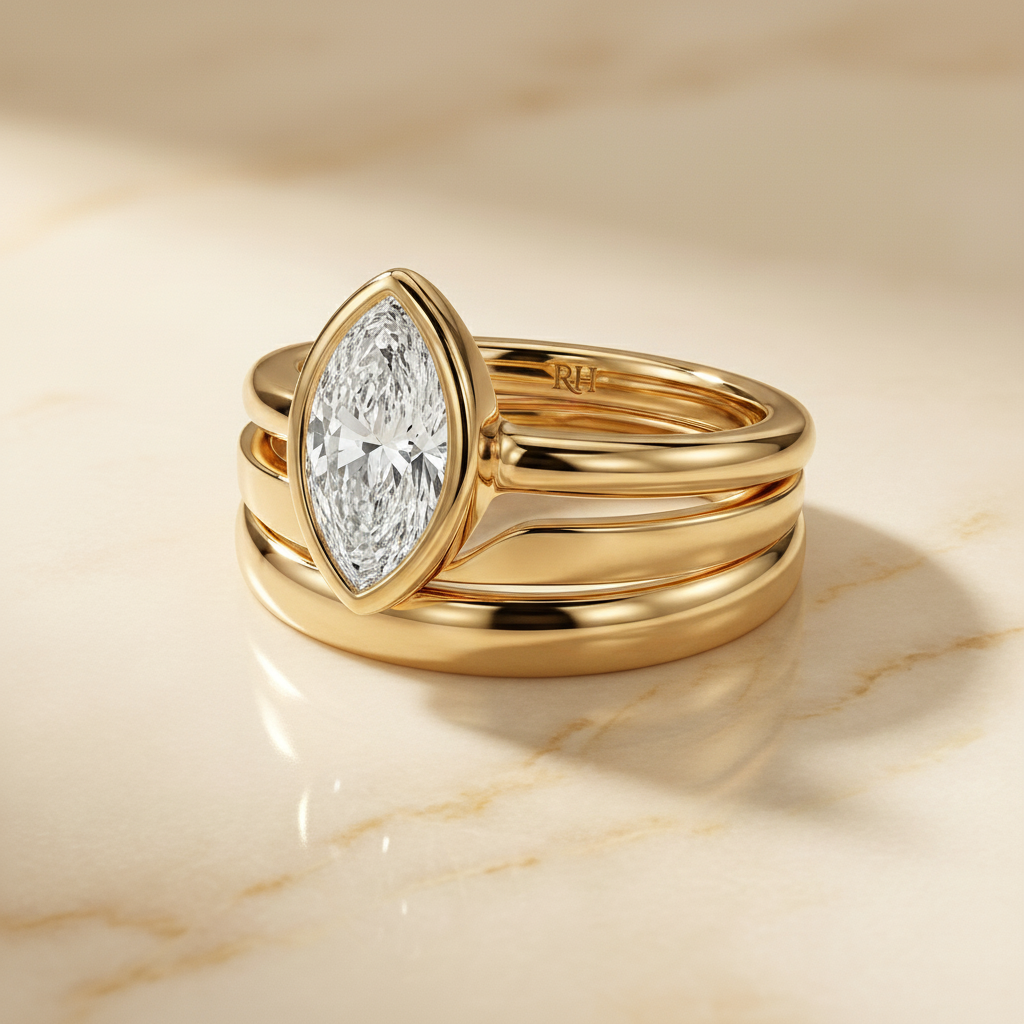 The Agnes Matching Wedding Band, Marquise in 18K Yellow Gold | RockHer