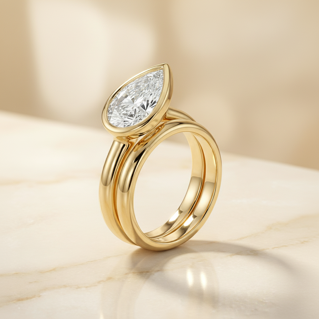 The Agnes Matching Wedding Band, Pear in 18K Yellow Gold | RockHer